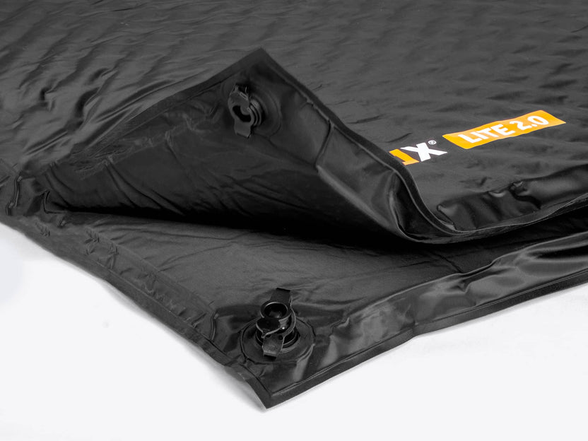 Close-up of TentBox Lite XL Mattress Topper showing air valve and durable corner detailing