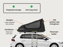 Infographic showcasing the key features of the GO, including storage, anti-bug mesh, skylight, YKK zips and other info.